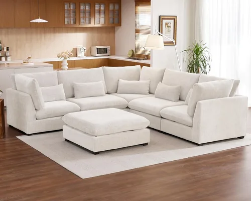 Miniatura 26 de Sofá Modular de Gran Tamaño, Sofá Seccional de Chenilla Nube Extra Profundo con Chaise Otomana, Sofá Esponjoso de Chenilla de 4 Plazas para Sala