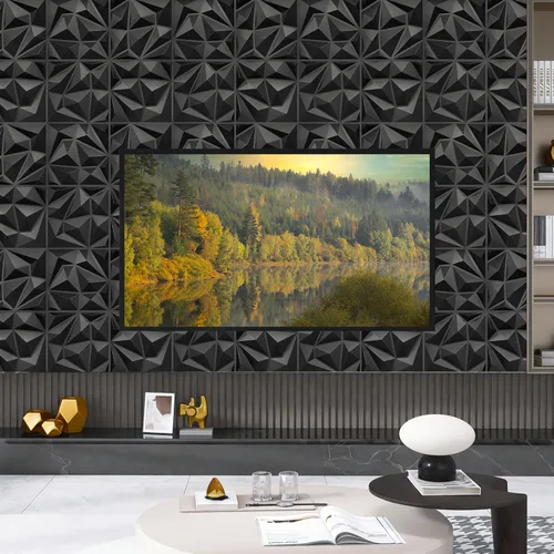 Miniatura 3 de Paquete de 33 paneles decorativos 3D de pared para decoración de pared interior, 12 x 12 pulgadas, diseño de diamante negro para sala de estar