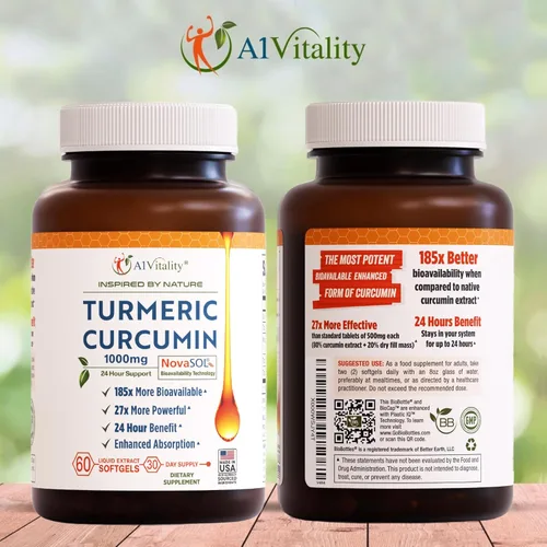 Miniatura 6 de A1 Vitality - Suplementos NovaSOL de curcumina de cúrcuma, 1000 mg más potentes que la bioperina, inflamación, alivio del dolor articular, 185 veces