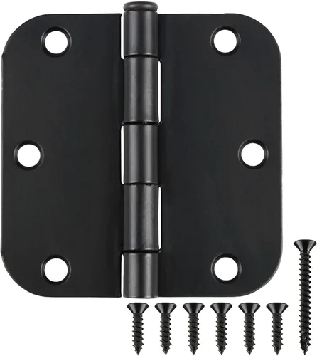 Paquete de 18 bisagras para puerta interior, con esquinas redondeadas de radio de 5/8 de pulgada, de hierro, plana, herrajes de control, negro mate,