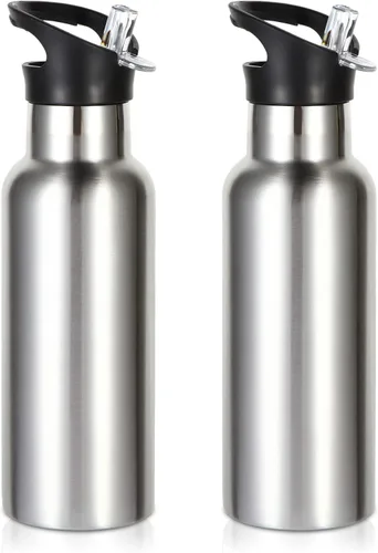 Miniatura 32 de Volhoply Botella de agua aislada para niños de 17 onzas, botellas de agua de acero inoxidable con tapa con pajilla, botella de agua de metal al