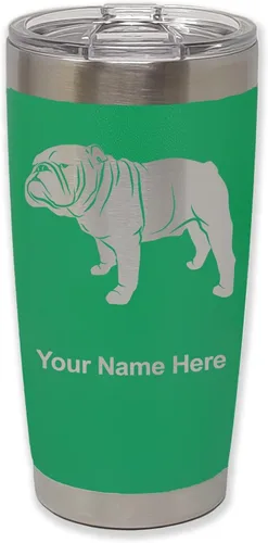 Miniatura 37 de LaserGram Vaso aislado al vacío de 20 onzas, Bulldog Dog, grabado personalizado incluido (negro)