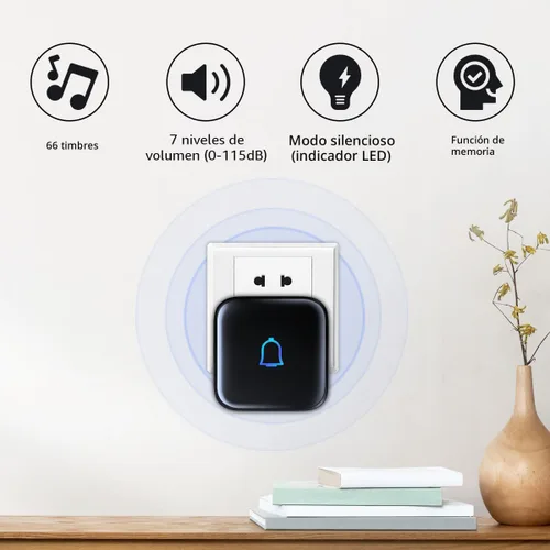 Miniatura 2 de Timbre inalámbrico para el aula, IP66, impermeable, timbre de puerta ruidoso de 1000 pies, 66 campanillas, modo silencioso, 115 dB, 7 niveles, vol