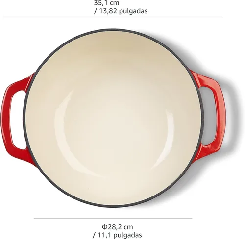 Miniatura 5 de Horno holandés cubierto de hierro fundido esmaltado Amazon Basics, 6 cuartos de galón, color rojo.