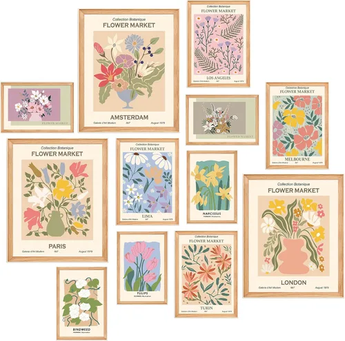 Dazoratix Flower Market - Impresiones de pared – 12 piezas de decoración de habitación Matisse estética vintage floral collage kit de carteles de