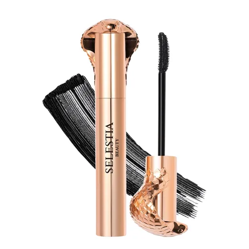 SELESTIA BEAUTY Máscara negra Queen Cobra – Voluminizadora, rizador, alargadora – Cepillo suave para una aplicación suave – De larga duración y