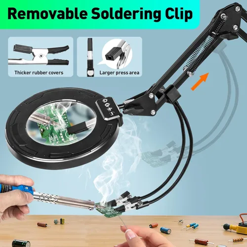 Miniatura 2 de Lupa de 12 veces con luz y soporte, brazo oscilante de 3 secciones ultradelgado, lupa iluminada para manos que ayudan, lámpara de escritorio LED