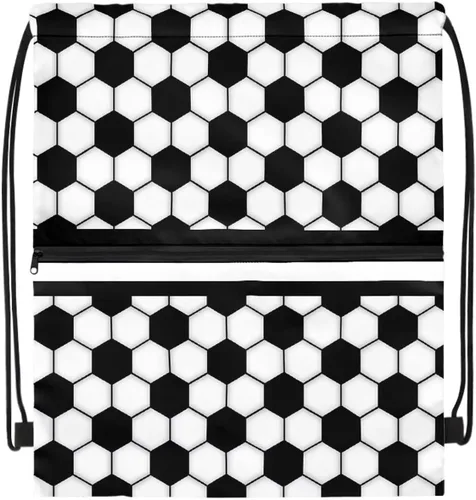 Miniatura 10 de Mochila con cordón para hombres y mujeres, bolsa de cordón para niños y niñas, con compartimento con cremallera, Fútbol, Classic