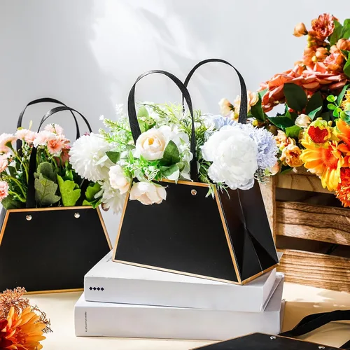 Miniatura 7 de Noveread 24 bolsas de regalo florales de barra floral a granel, bolsa de ramo de flores, bolsa de papel de regalo con asa, caja de centro de mesa