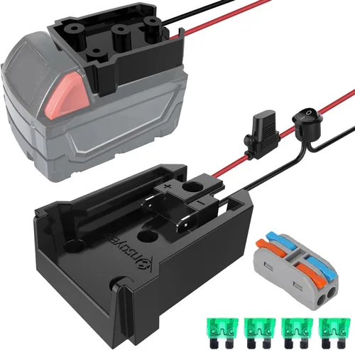 Adaptador de rueda eléctrica con fusible e interruptor para batería Milwaukee de 18 V, adaptador de batería hermético no soplado con fusible de 30 A
