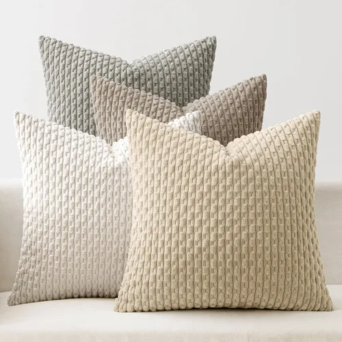 Miniatura 7 de MIULEE - Juego de 4 fundas de almohada suaves para sofá, decorativas, estilo bohemio, con rayas, fundas de almohada de corduroy, decoración rústica
