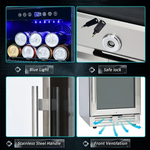 Miniatura 7 de IOCCIOBB Mini refrigerador de 15 pulgadas, gabinete de vino y bebidas, 120 latas, 34-65°F, silencioso, estantes ajustables, iluminación LED, ETL
