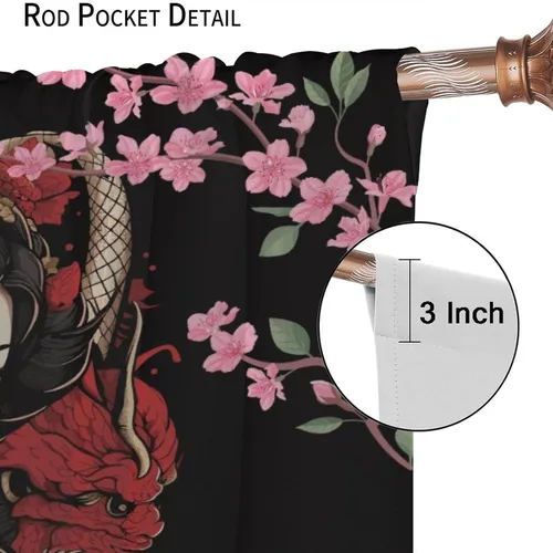 Miniatura 8 de Cortinas de geisha japonesas, flores rosas, ramas de árbol, sexy, glamour, para mujer, encantador, estética, oriental, con bolsillo para barra