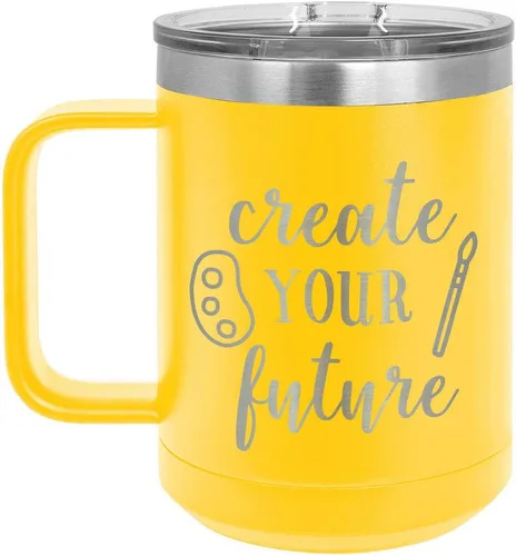 Miniatura 10 de CREATE YOUR FUTURE Negro 15 oz Taza de café w/Slide Tapa superior Taza de café de viaje aislada Ideas de regalos de cumpleaños o Navidad