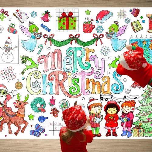 SICOHOME Póster gigante navideño para colorear – Mantel para colorear para niños, 35 x 54 pulgadas, desechable, decoración de Feliz Navidad,