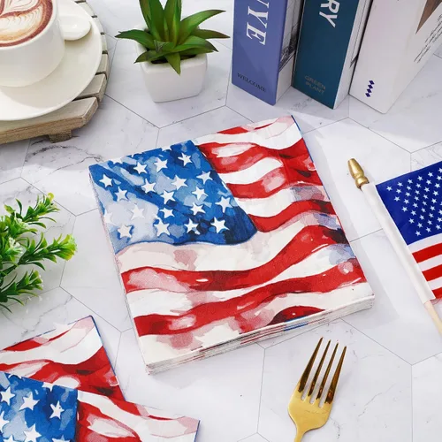 Miniatura 4 de JarThenaAMCS 80 servilletas de papel patrióticas con la bandera estadounidense, servilletas desechables del 4 de julio, servilletas de almuerzo