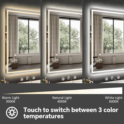 Miniatura 2 de Espejo de baño LED de 24 x 40 pulgadas, espejo de baño antivaho con luces, espejos de tocador iluminados montados en la pared, regulable