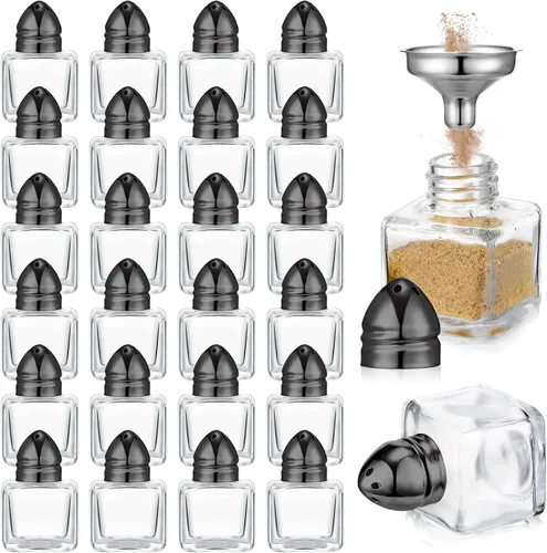 Miniatura 11 de Uiifan Juego de 12 piezas 0.5 oz de forma cúbica, pequeños saleros y pimenteros con tapas tonales, frascos de condimentos de vidrio transparente