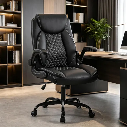 Miniatura 2 de YFO Silla ergonómica de cuero para oficina en casa, silla de oficina ejecutiva giratoria con soporte trasero con ruedas y reposabrazos abatibles