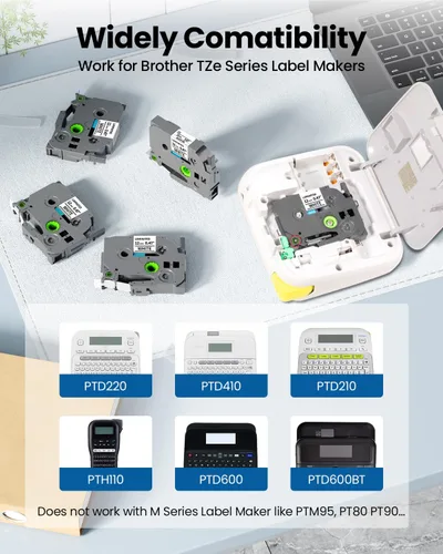 Miniatura 2 de PT-D220 D210 D200 H100 Cinta de etiquetas TZe-231 TZe231 compatible con Brother Label Maker Tape P Touch 0.472 in 0.47 pulgadas laminado blanco TZe