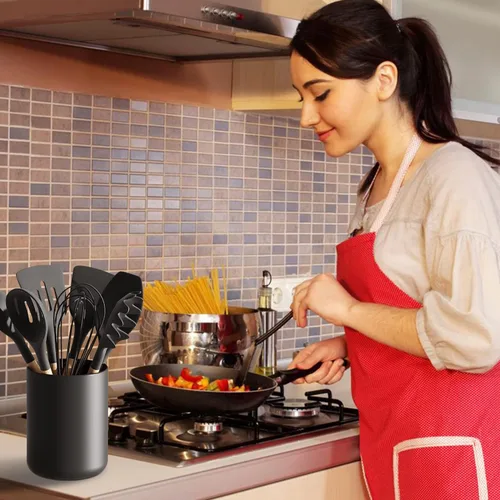 Miniatura 2 de LATCHHOOK Soporte para Utensilios de Cocina Negro para Encimera, Grande 7.2 Recipiente de Cerámica Mate para Utensilios de Cocina para Mostrador