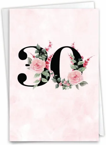 NobleWorks - Tarjeta de felicitación del aniversario del 30 aniversario con sobre de 5 x 7 para hombres y mujeres (1 tarjeta) Pareja floral 30