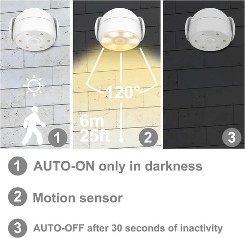 Miniatura 4 de HONWELL Luz con sensor de movimiento funciona con pilas, luz de seguridad inalámbrica para exteriores, luz de seguridad, sensor de luz de encendido