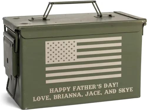 Lata de munición grabada personalizada, fabricada en Estados Unidos, excedente militar genuino de 50 cal, caja de almacenamiento, elige tu imagen y