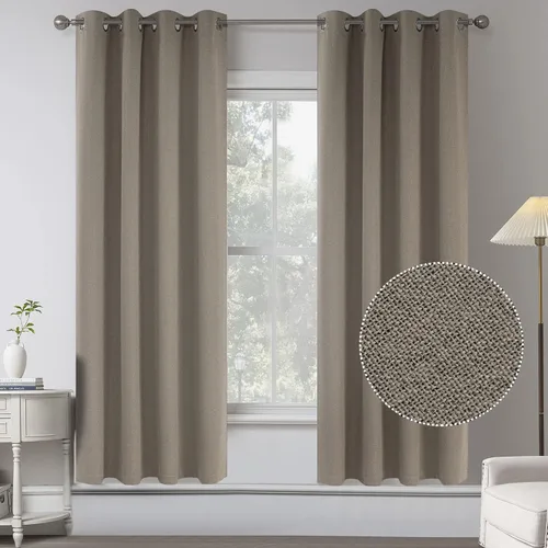 Miniatura 28 de KEQIAOSUOCAI Cortinas de lino 100% opacas de 100 pulgadas de largo, 2 paneles para dormitorio, estilo casa de campo moderna, completamente negro