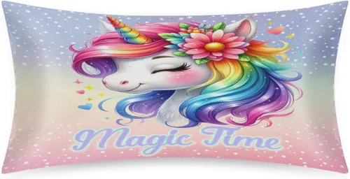 Miniatura 45 de Funda de almohada de satén de unicornio rosa lindo para cabello y piel, tamaño estándar, funda de almohada de seda suave de satén refrescante