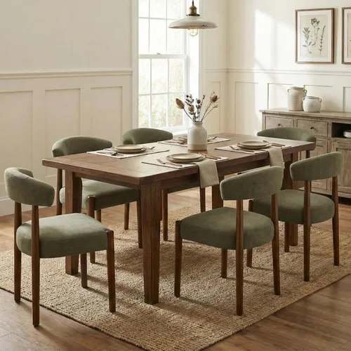 Miniatura 14 de VKNOW Juego de 2 sillas de comedor de madera, modernas sillas de comedor tapizadas con patas de madera de nogal y respaldo curvo, sillas de cocina