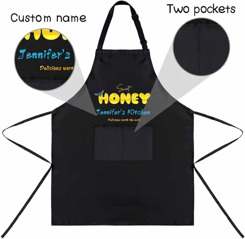 Miniatura 3 de Magimagine Delantal personalizado para mujeres y hombres – Delantal familiar personalizado con texto de dos bolsillos personalizado miel delantal