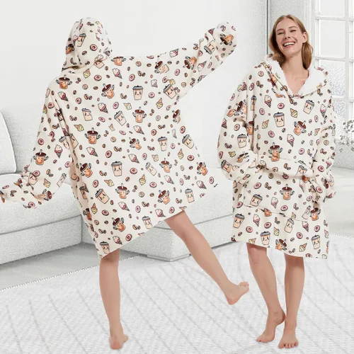 Miniatura 5 de Mewkou Manta con capucha para adultos, manta de forro polar Sherpa de gran tamaño con capucha para mujeres y hombres, café