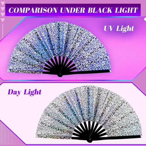 Miniatura 4 de Abanico de mano grande de 13 pulgadas con luz UV para baile en línea, abanico plegable para botas en el suelo, actuación, boda, fiesta - abanico