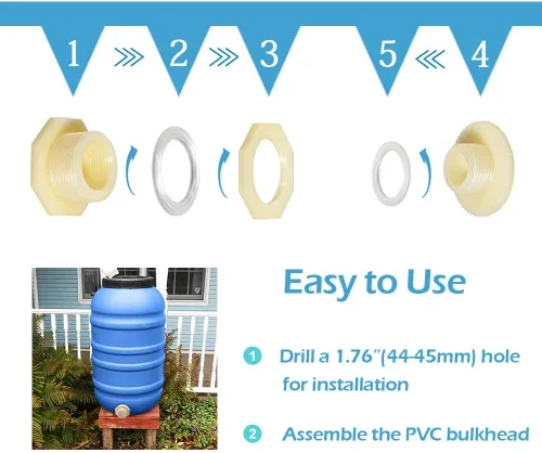 Miniatura 3 de Quickun Adaptador de conector de tanque de agua de mamparo ABS de 1 pulgada con enchufes a granel de montaje de tubería (juego de 4)