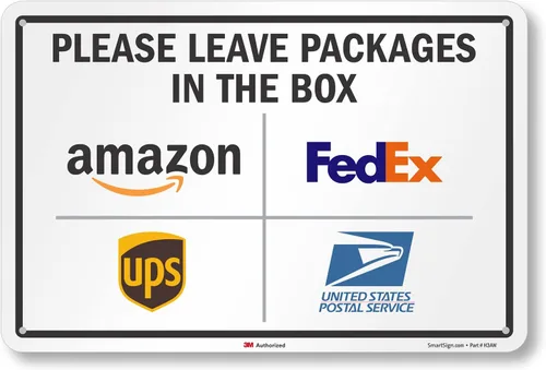 Miniatura 21 de SmartSign 7 x 10 pulgadas "Por favor, deje los paquetes en la caja - Amazon, FedEx, UPS, USPS" Letrero de instrucciones de entrega de metal