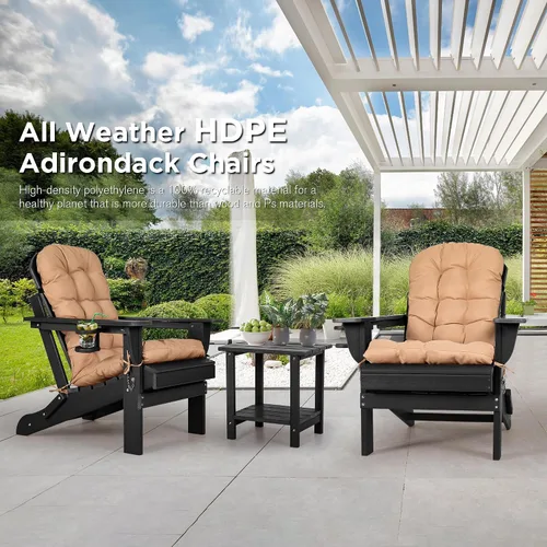 Miniatura 2 de nalone Silla plegable Adirondack con cojín con portavasos, silla de patio de plástico HDPE de gran tamaño resistente a la intemperie, utilizada