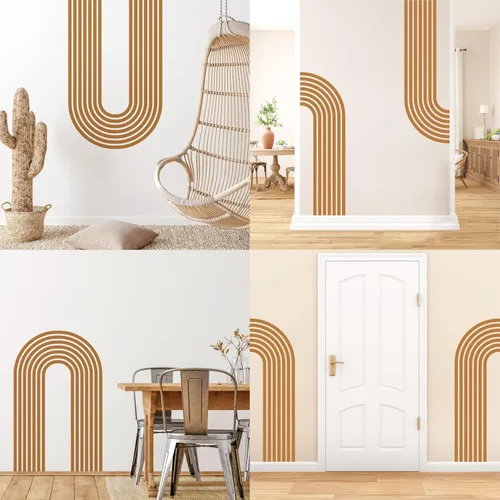 Miniatura 7 de Kazova - Calcomanía de arco de pared marrón - Grandes calcomanías modernas de estilo boho para cabecero, abstractas, retro, para despegar y pegar