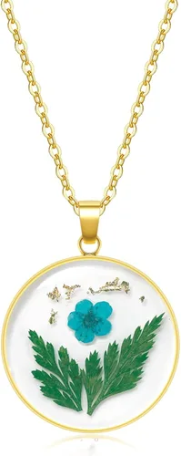 Miniatura 19 de Collares de flores de nacimiento para mujer, collar de 1 a 12 meses, collar de flores prensadas hecho a mano, regalo único de vacaciones, dorado, 18