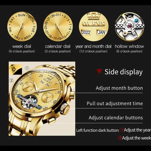 Miniatura 5 de OLEVS Relojes automáticos de cuerda automática para hombre, fecha y día, calendario, relojes de acero inoxidable, movimiento de esqueleto