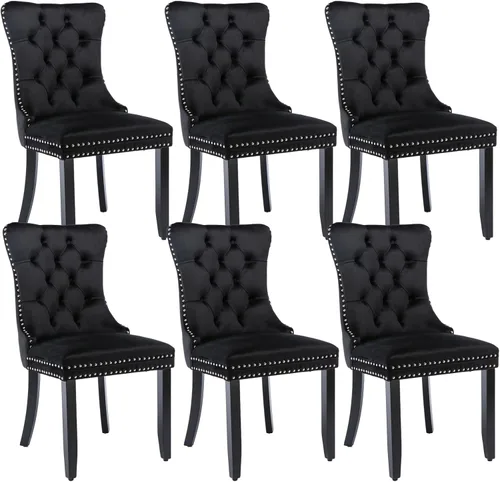 Miniatura 43 de Shenyon Juego de 2 Sillas de Comedor de Terciopelo Gris, Sillas de Comedor Tapizadas con Ribete de Anilla Trasera y Patas de Madera Maciza, Sillas