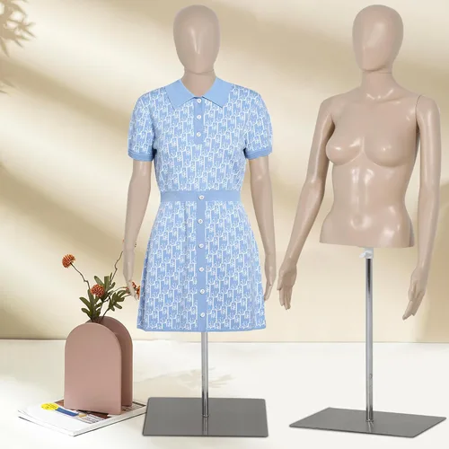 Miniatura 2 de Maniquí de costura femenino de 39 a 56 pulgadas, maniquí de medio cuerpo ajustable con base de metal, soporte de maniquí para ropa de exhibición
