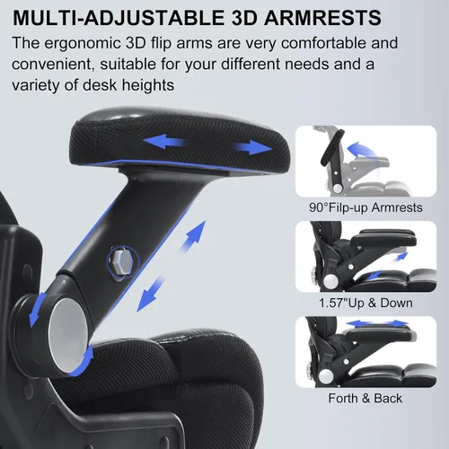 Miniatura 4 de Silla de oficina ergonómica resistente de 500 libras, silla de escritorio grande y alta con soporte lumbar ajustable, reposacabezas 3D, respaldo