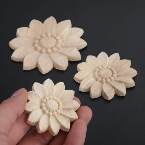 Miniatura 6 de MUXSAM Paquete de 10 calcomanías redondas de madera tallada sin pintar para decoración de cofres del hogar, gabinete, puerta, muebles (2.0 in)
