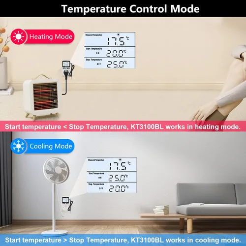 Miniatura 4 de KETOTEK Termostato de enchufe controlador de temperatura digital con retroiluminación LCD 120V, enchufe de control de temperatura de calefacción