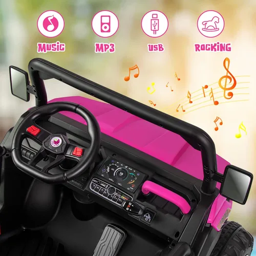 Miniatura 5 de OLAKIDS Carro Montable de 2 Asientos, Vehículo Eléctrico UTV Todoterreno de 12V con Control Remoto, Cama Volquete, Pala Extra, Música, USB, AUX, Rosa
