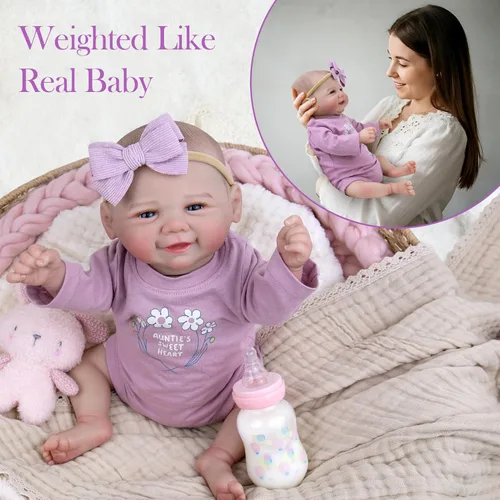 Miniatura 4 de Aori Muñecas de bebé recién nacidas realistas - Muñeca de bebé recién nacida sonriente de 20 pulgadas con cuerpo con peso para abrazar, extremidades