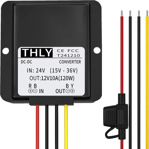 Miniatura 9 de Convertidor de 24 V a 12 V, convertidor descendente CC-CC, convertidor de voltaje de potencia de 5 A 60 W con fusible impermeable, transformador