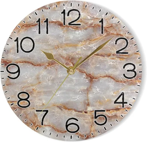 Miniatura 7 de ALAZA Reloj de pared de mármol marrón natural, funciona con pilas, sin tictac, silencioso, de cuarzo, analógico, rústico, rústico, reloj redondo