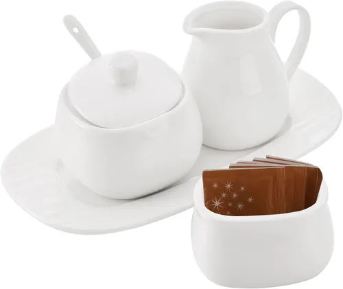 Miniatura 3 de Dicunoy Juego de 4 azucareras y cremas, jarra pequeña de crema con asa para barra de café, azucarero con tapa, cuchara y bandeja, contenedor